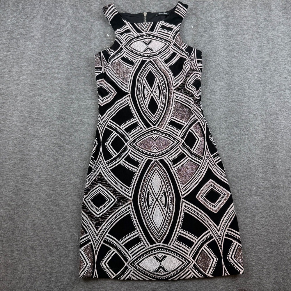 Speechless Sheath Dress Women Size 1 Black Geometric Glitter Back Zip Bodycon